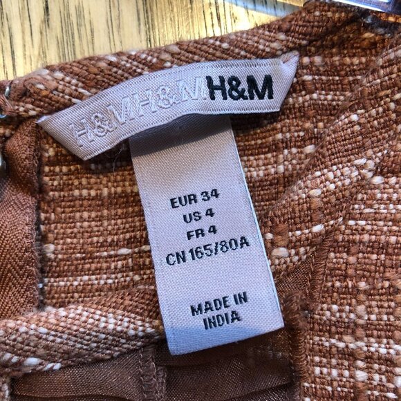 H&M Tweed Retro Mocha Brown Ruffle Front Shift Dress - Picture 6 of 7